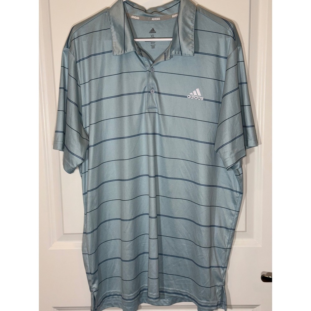 Adidas Golf Mens XL Blue Striped Short Sleeve Performance Polo Shirt